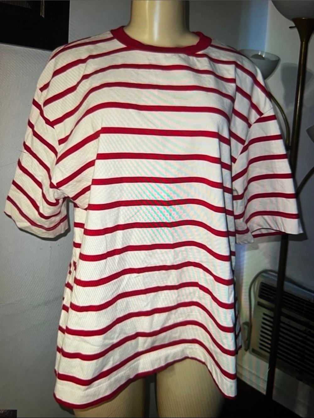 Zara Red and White Striped Crewneck Tee